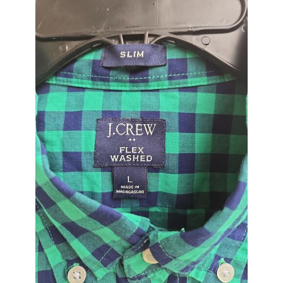 J. Crew Men Slim Fit Gingham Shirt Sz Large Green Blue Plaid Button Down Casual - Picture 2 of 5